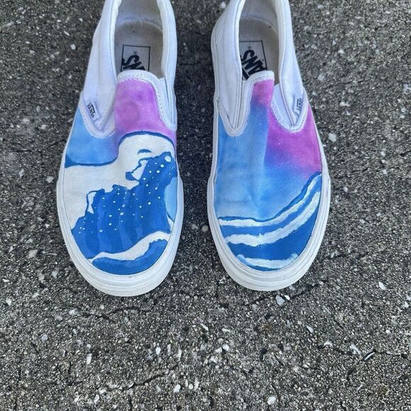 Vans Slip On Shoes Womens 8 Classic White Custom Painted Sneakers Low Top - Picture 4 of 16